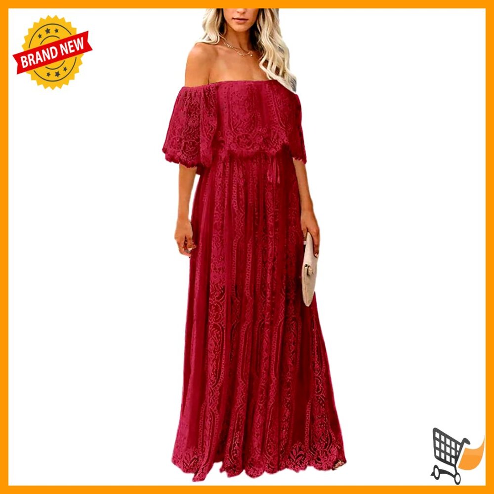 Floral Lace Maxi Dress Off Shoulder Formal Wedding Party Long Sleeve